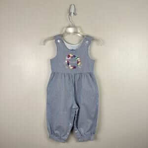 Vintage Fast Friends Youth Size 4 One Piece Birthday Theme Blue White Stripes
